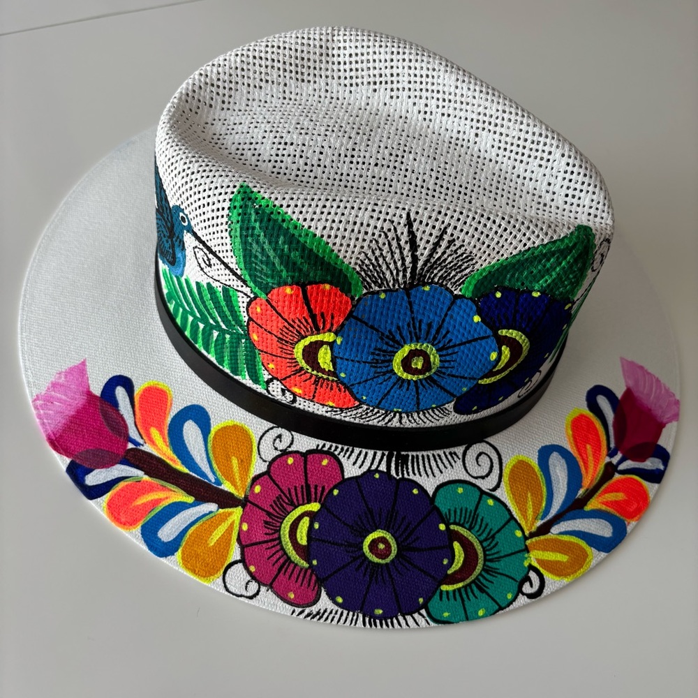 Floral Handmade and Hand Painted Women's Fedora Beach Hat from Mexico